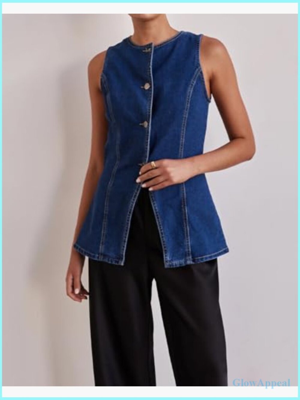 Long Denim Vest Sleeveless Button-Up Back Slit Jean Jacket Waistcoat Y2K - Picture 5 of 7